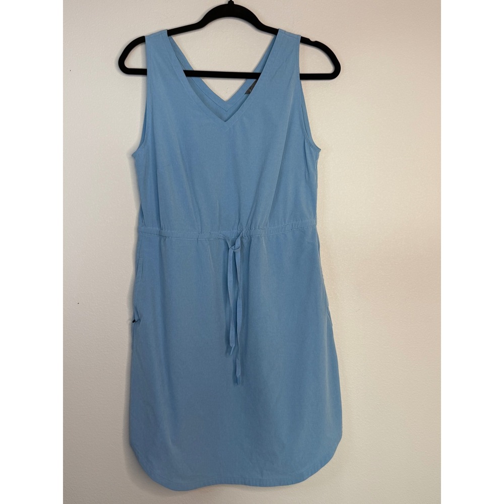 Eddie Bauer Women's Blue Sleeveless V-Neck Drawstring Waist Pocket Dress Small